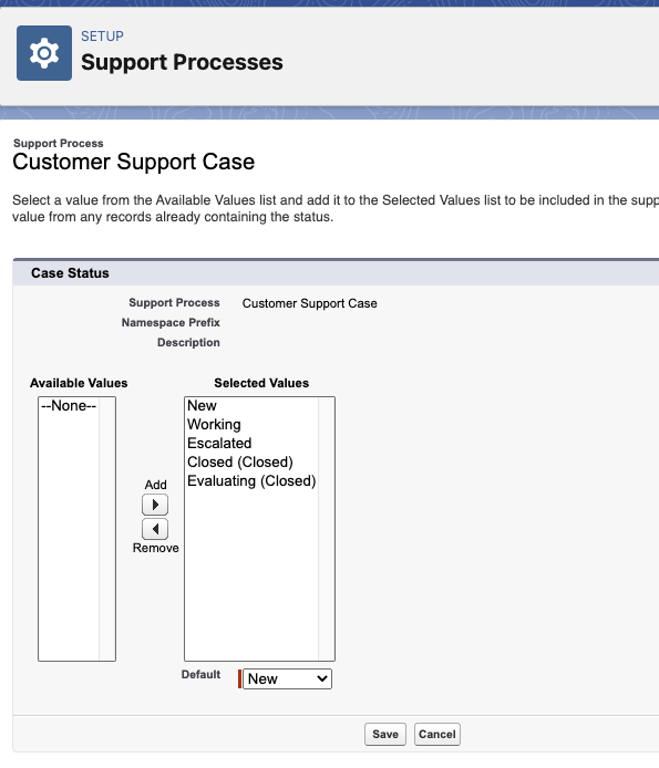 Support Processes example with Evaluating entry shown